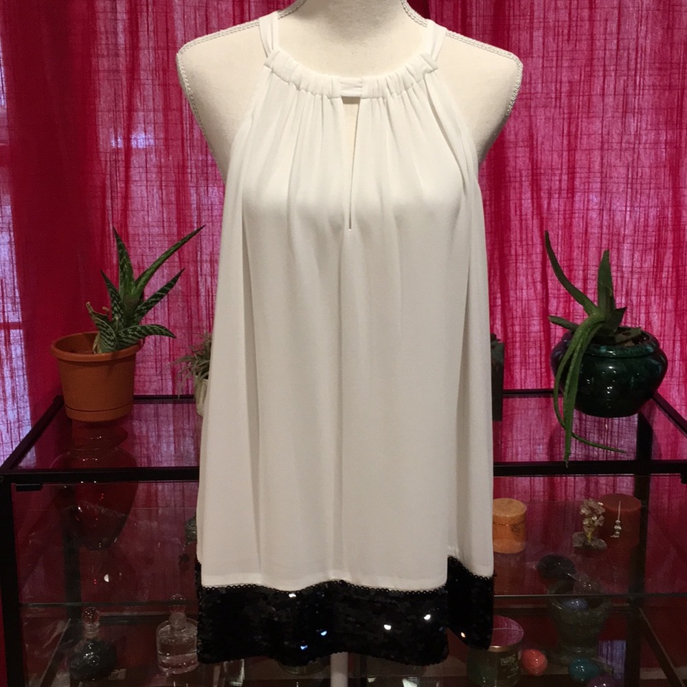 Michael Kors White Halter Top w/Black Sequins 0X